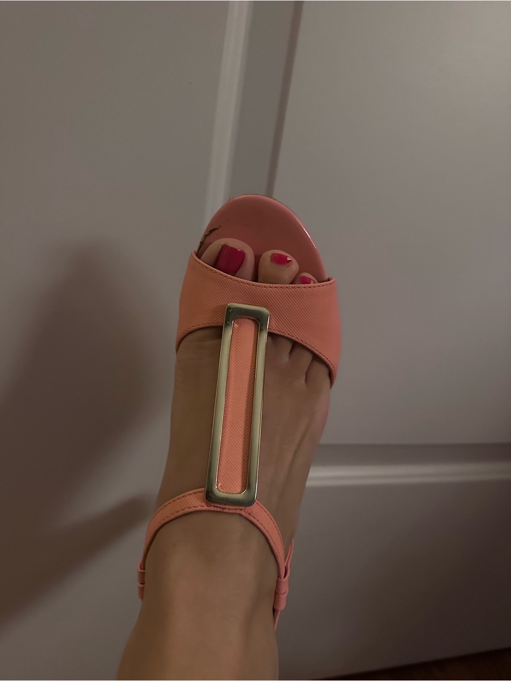 Karen Scott Coral Pink T‑Strap Block Heel Sandals